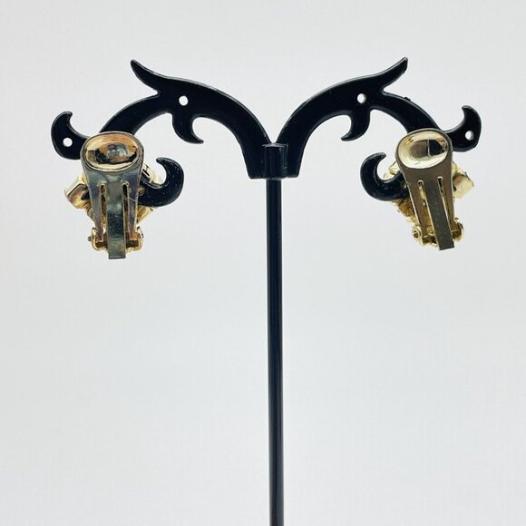 Vintage Square Aurora Borealis Earrings Gold Tone Clip On Glam Bling Sparkle - Picture 8 of 9